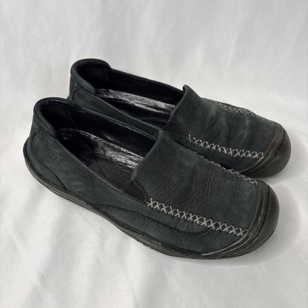 Keen Women's 8 Golden Ballerina Black Leather Slip On Loafers Stitched Moccasin - Picture 2 of 7